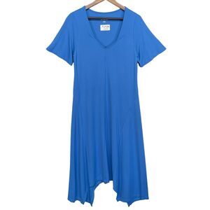 Soft Surroundings T Shirt Dress Women Size M Blue‎ V Neck Stretch Short Sleeve